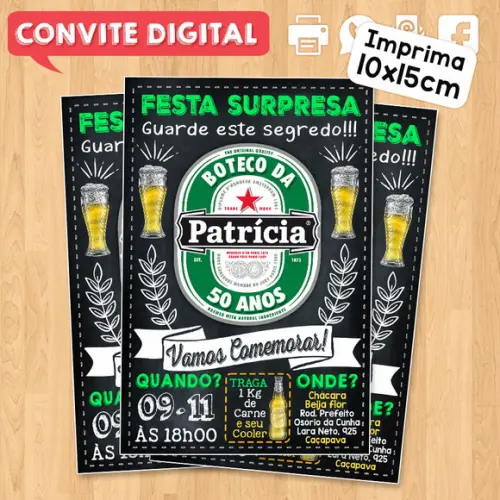 Convite Digital Aniversário Festa Surpresa no Boteco Cerveja