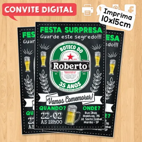 Convite Digital Aniversário Festa Surpresa Roberto