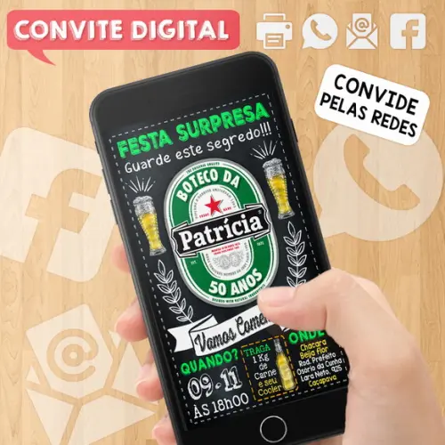 Convite Digital Aniversário Festa Surpresa no Boteco Cerveja