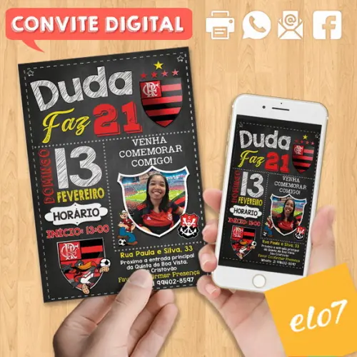 Convite Digital Aniversário Flamengo Mengão Duda 21 Anos