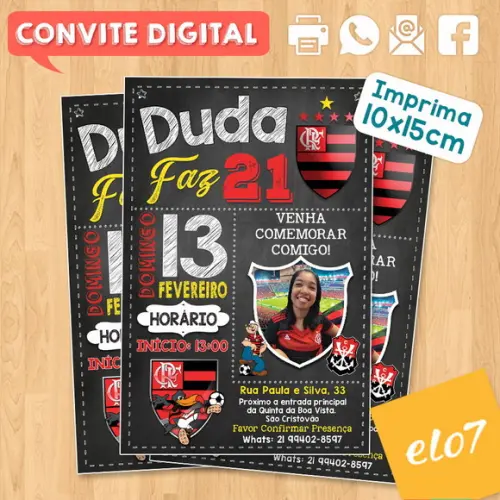 Convite Digital Aniversário Flamengo Mengão Duda 21 Anos