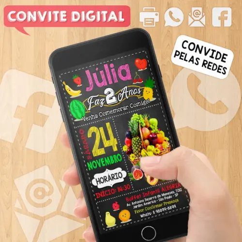 Convite Digital Aniversário Frutas Frutaria Quitanda