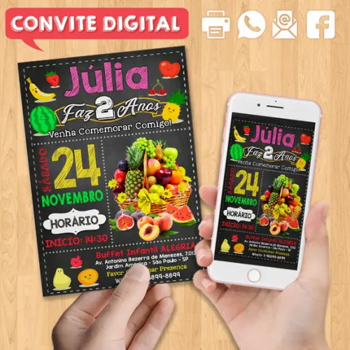Convite Digital Aniversário Frutas Frutaria Quitanda
