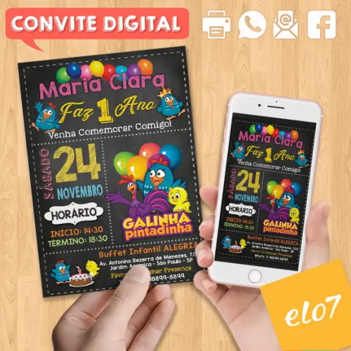 Convite Digital Aniversário Galinha Pintadinha