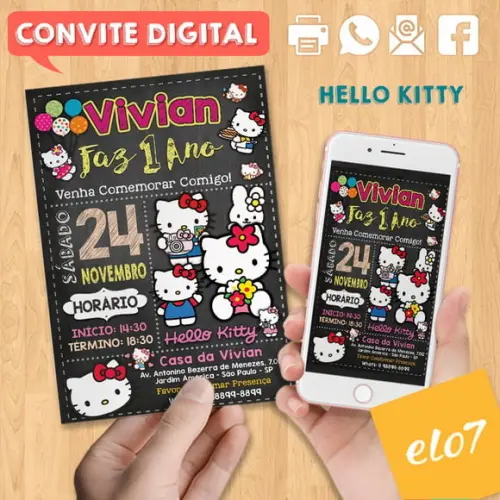 Convite Digital Aniversário Hello Kitty