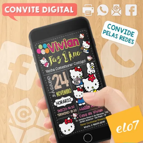 Convite Digital Aniversário Hello Kitty