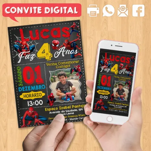 Convite Digital Aniversário Homem Aranha com Foto