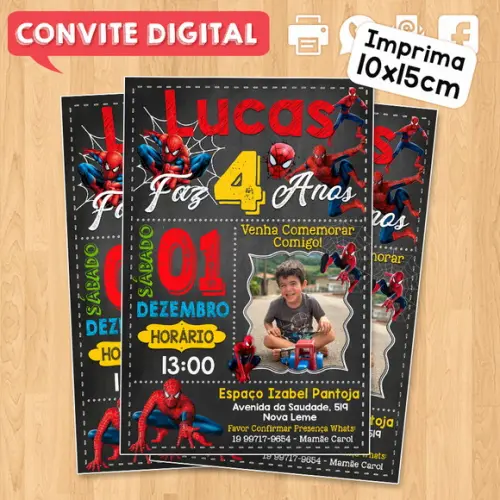 Convite Digital Aniversário Homem Aranha com Foto