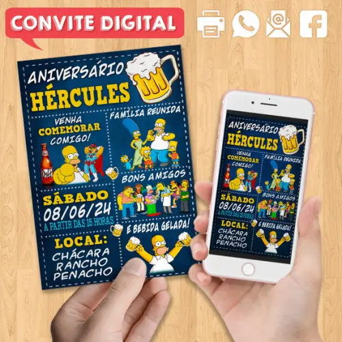 Convite Digital Aniversário Homer Simpson Cerveja