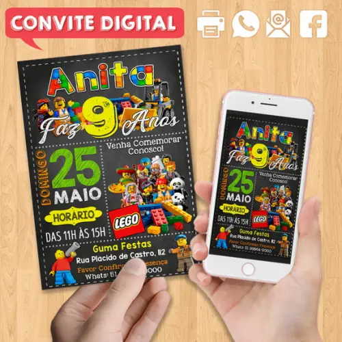 Convite Digital Aniversário Lego