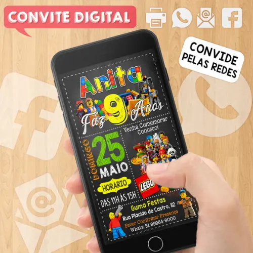 Convite Digital Aniversário Lego