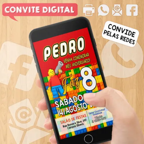 Convite Digital Aniversário Lego