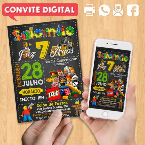 Convite Digital Aniversário Lego