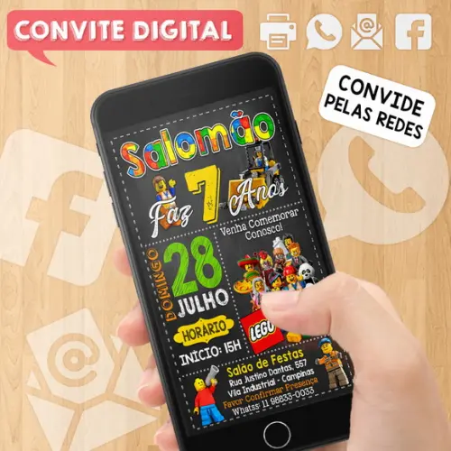 Convite Digital Aniversário Lego