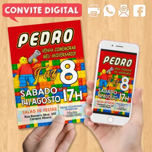 Convite Digital Aniversário Lego
