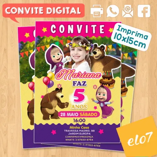 Convite Digital Aniversário Massha E O Urso