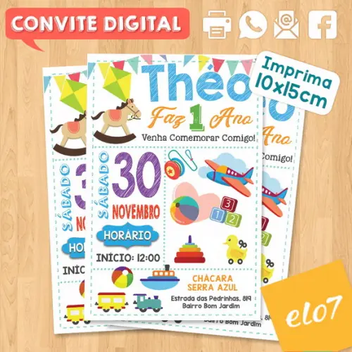 Convite Digital Aniversário Menino Brinquedos