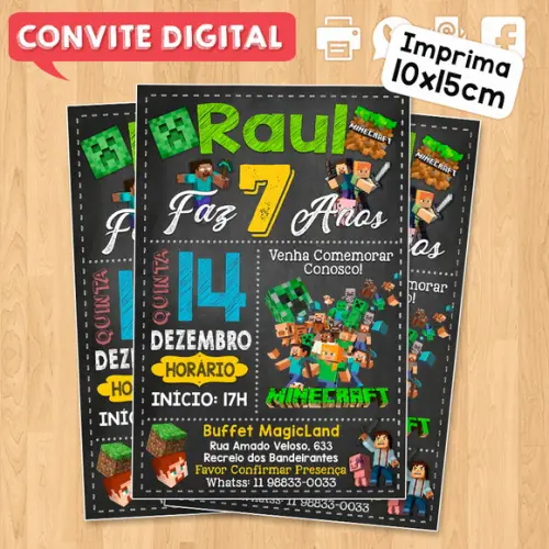 Convite Digital Aniversário Minecraft