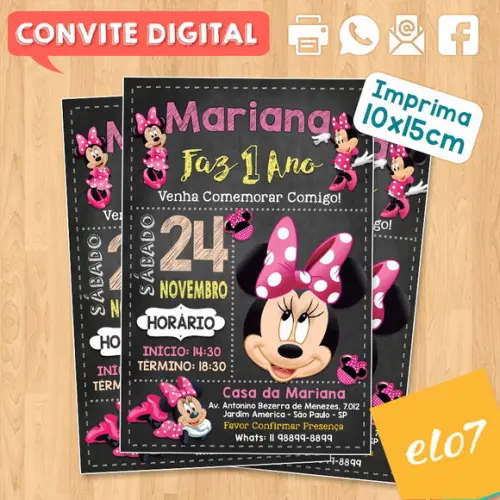 Convite Digital Aniversário Minnie Rosa