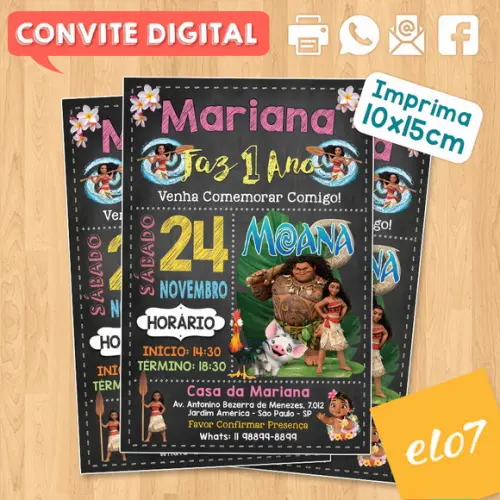 Convite Digital Aniversário Moana Disney