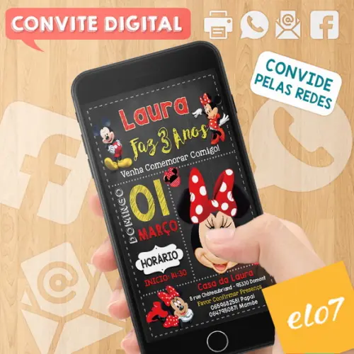 Convite Digital Aniversário Minnie Vermelho
