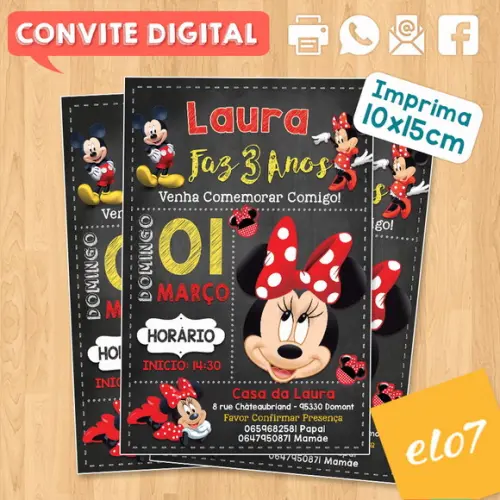 Convite Digital Aniversário Minnie Vermelho