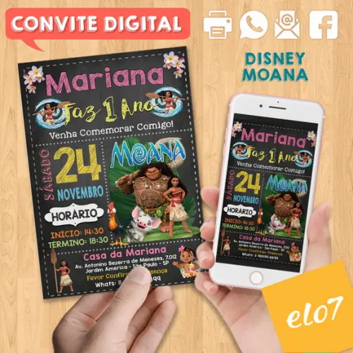 Convite Digital Aniversário Moana Disney