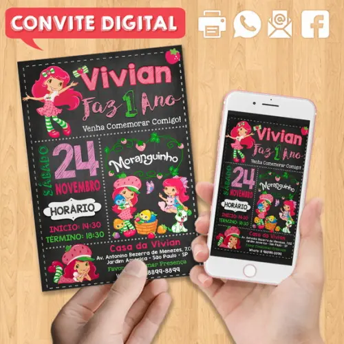 Convite Digital Aniversário Moranguinho
