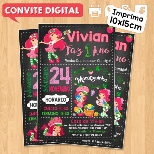 Convite Digital Aniversário Moranguinho