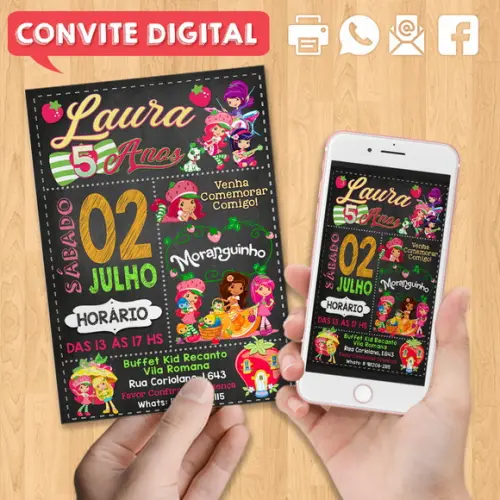 Convite Digital Aniversário Moranguinho