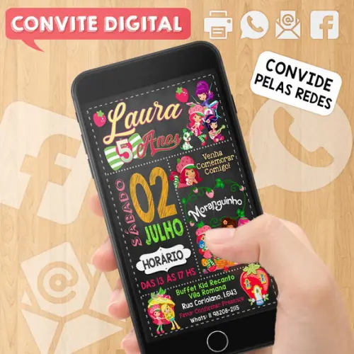 Convite Digital Aniversário Moranguinho