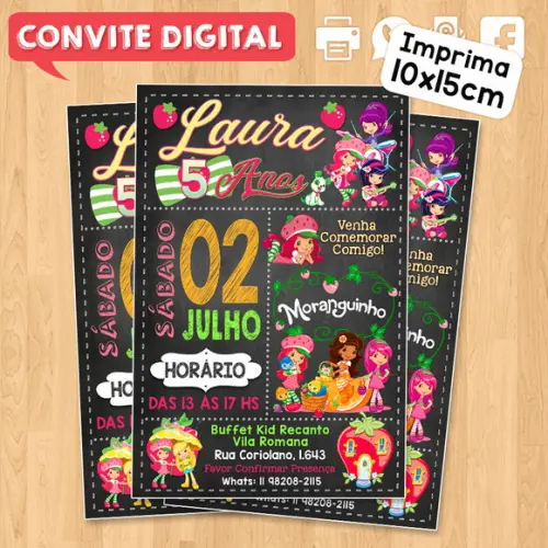 Convite Digital Aniversário Moranguinho