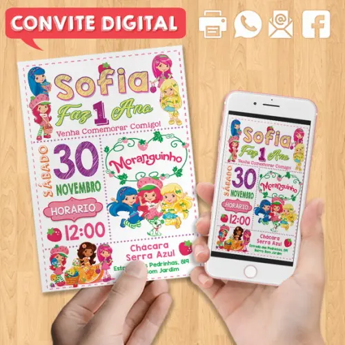 Convite Digital Aniversário Moranguinho