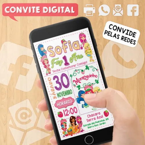 Convite Digital Aniversário Moranguinho