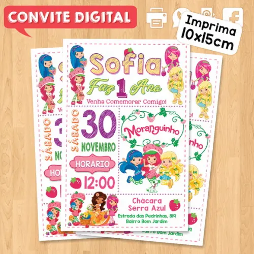 Convite Digital Aniversário Moranguinho