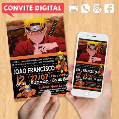 Convite Digital Aniversário Naruto