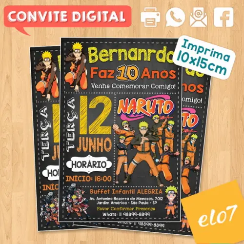 Convite Digital Aniversário Naruto