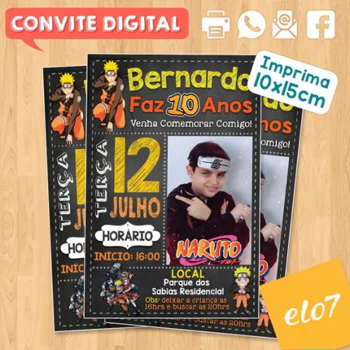 Convite Digital Aniversário Naruto Com Foto