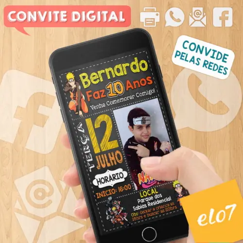 Convite Digital Aniversário Naruto Com Foto