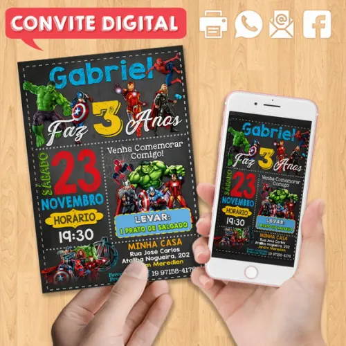 Convite Digital Aniversário os Vingadores