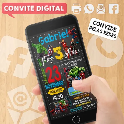 Convite Digital Aniversário os Vingadores