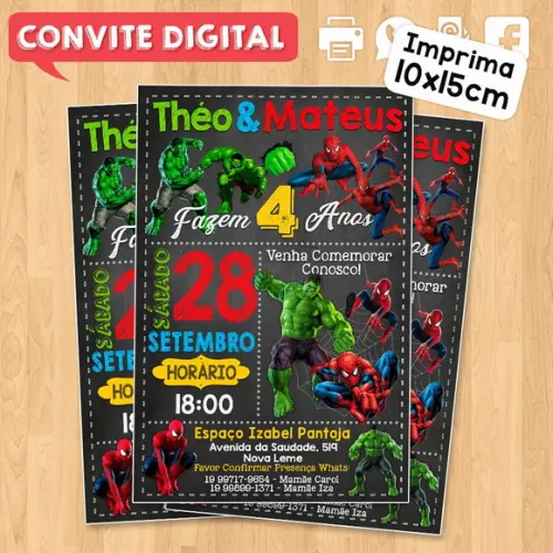 Convite Digital Aniversário para Gêmeos Dois Temas 4 Anos