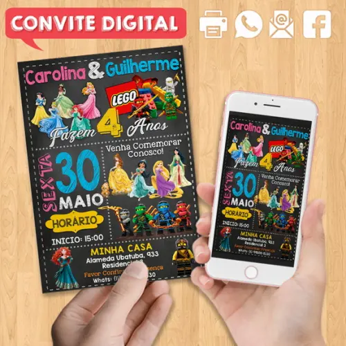 Convite Digital Aniversário para Irmãos ou Amigos Dois Temas