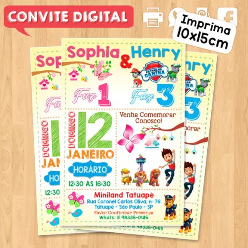 Convite Digital Aniversário para Irmãos ou Amigos Dois Temas