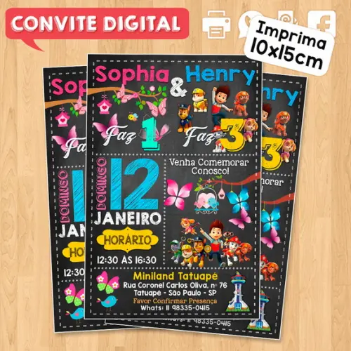 Convite Digital Aniversário para Irmãos ou Amigos Dois Temas