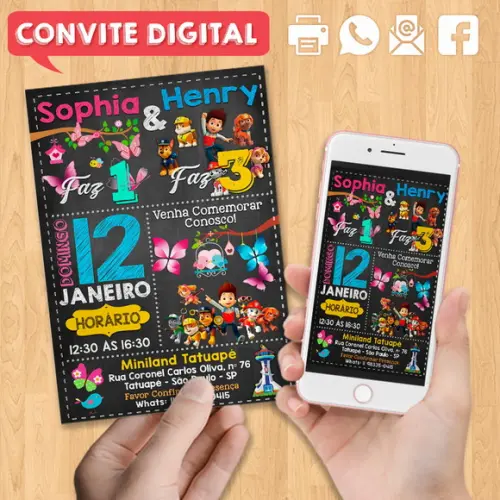 Convite Digital Aniversário para Irmãos ou Amigos Dois Temas
