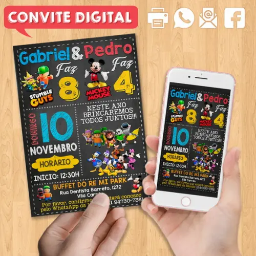 Convite Digital Aniversário para Irmãos ou Amigos Dois Temas