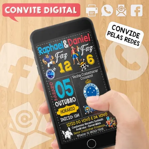 Convite Digital Aniversário para Irmãos ou Amigos Dois Temas