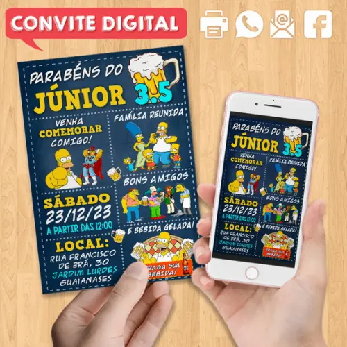 Convite Digital Aniversário Parabéns Simpsons