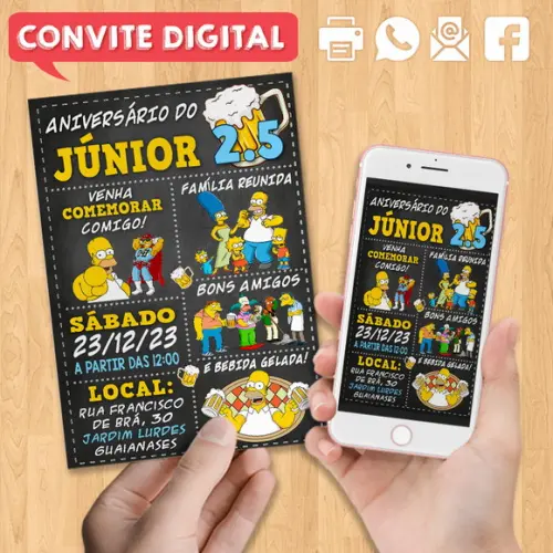 Convite Digital Aniversário Parabéns Tema Simpsons
